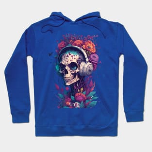 Zombie Wearing Trendy Headphone With Flowers Hoodie